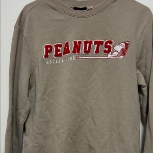 H&M Taupe Peanuts Hockey Club Sweatshirt with Red White Logo